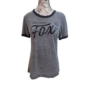 Fox Racing Ringer T Shirt Womens Medium M Gray World Famous Graphic Tee
